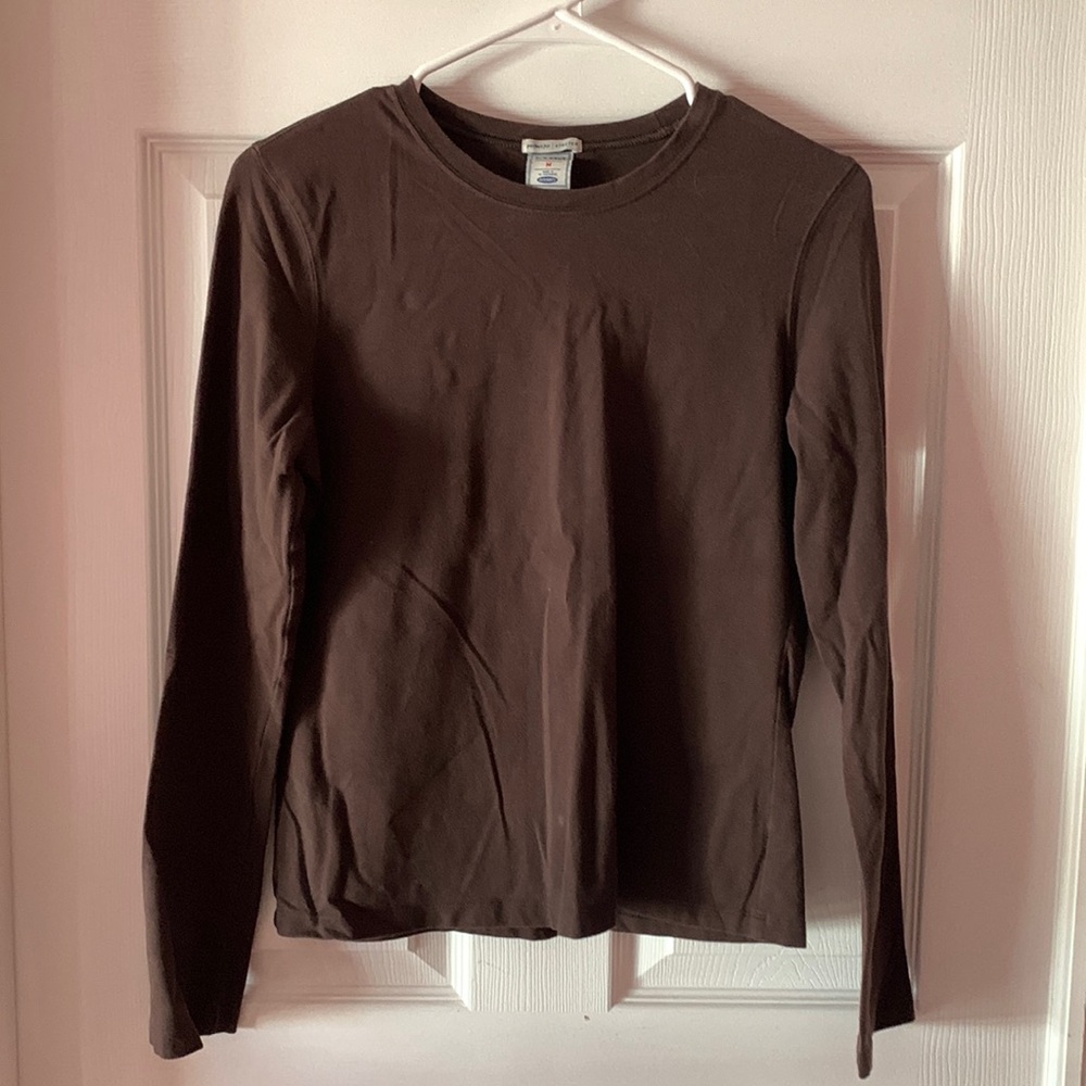 Long sleeve brown stretch crew neck